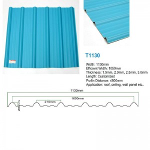 T1130 Син ASA PVC UPVC покривен плоча Трапецоиден гофриран лист от пластмасов покрив