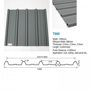 T980 Сив висок пик ASA PVC UPVC покривен лист покрив